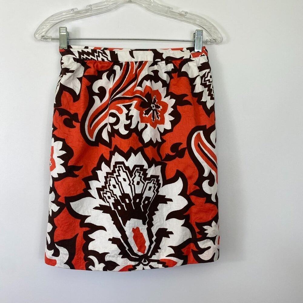 Milly New York Orange Brown Cotton Bold Floral Print Pencil Skirt Womens 2
